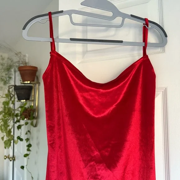 Reformation Merel Velvet Red Midi Dress Low Back - Picture 3 of 8